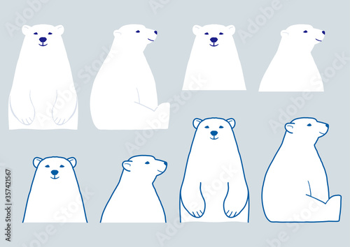ベクター　シンプルなしろくまのイラストセット