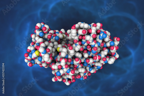 Space-filling molecular model of human pepsin 3b. Scientific background. 3d illustration
