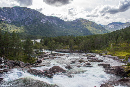 River and mountains along the Gaularfjelet Road in Norway
