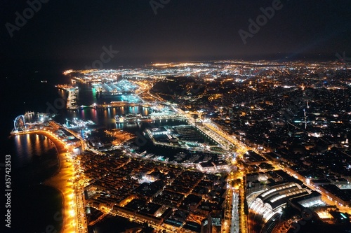 4k photo Barcelona Night View, drone Aerial view of Barcelona, Catalunya, Spain, Europe photo