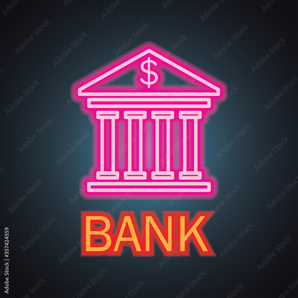 bank with neon sign effect for bank office, vector illustration