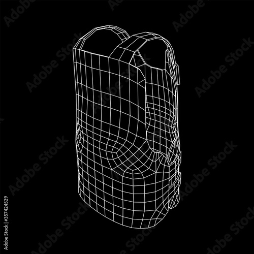 Police flak jacket or bulletproof vest. Bullet proof concept. Wireframe low poly mesh vector illustration.