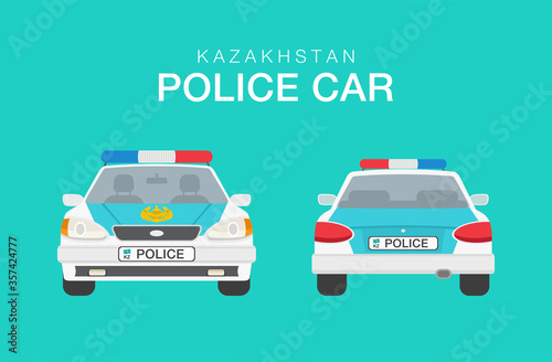 Flat vector illustration of Kazakhstan police car.