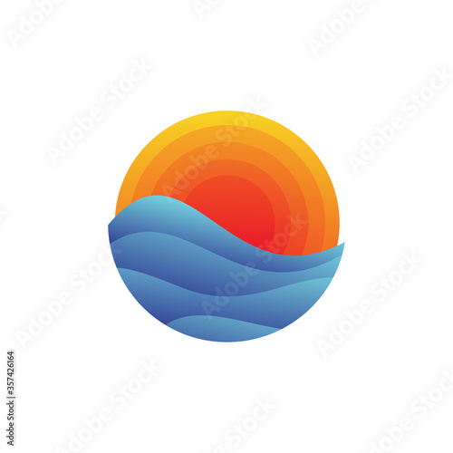 Sea waves and sunset logo design
