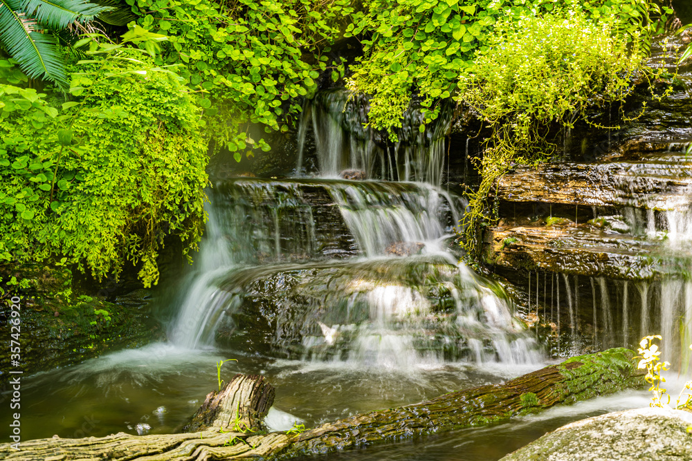 Waterfalls with cascading water levels In the midst of nature With green trees looking fresh Waterfalls with cascading water levels In the midst of nature With green trees looking fresh