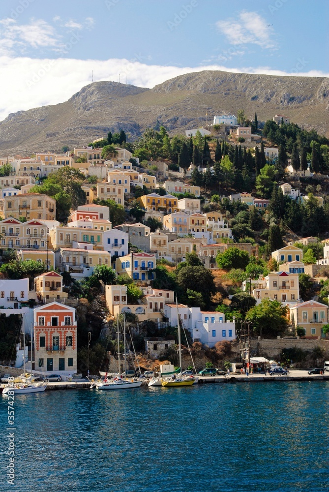 Naklejka premium Greece, Symi island, view of the town of Symi.