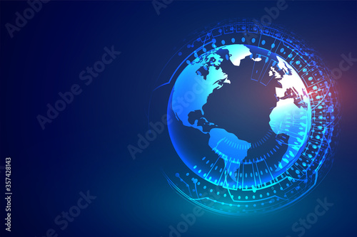 digital technology background with earth and circuit diagram