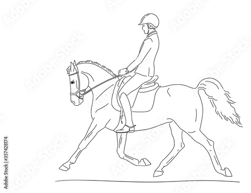 Fototapeta Naklejka Na Ścianę i Meble -  Horseback riding, equestrian sport, boy is riding a pony