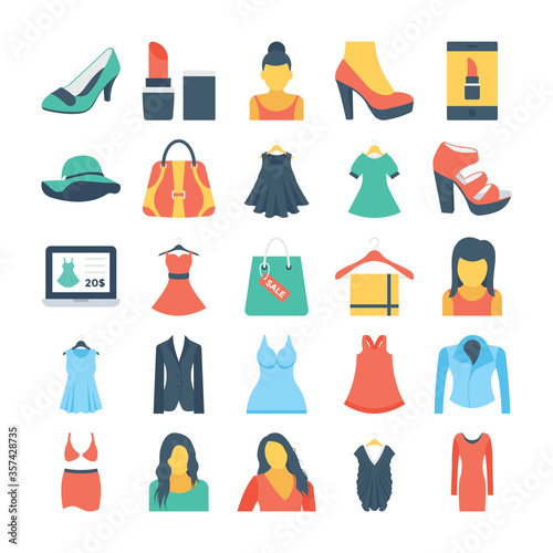 Fashion and Clothes Colored Vector Icons 1