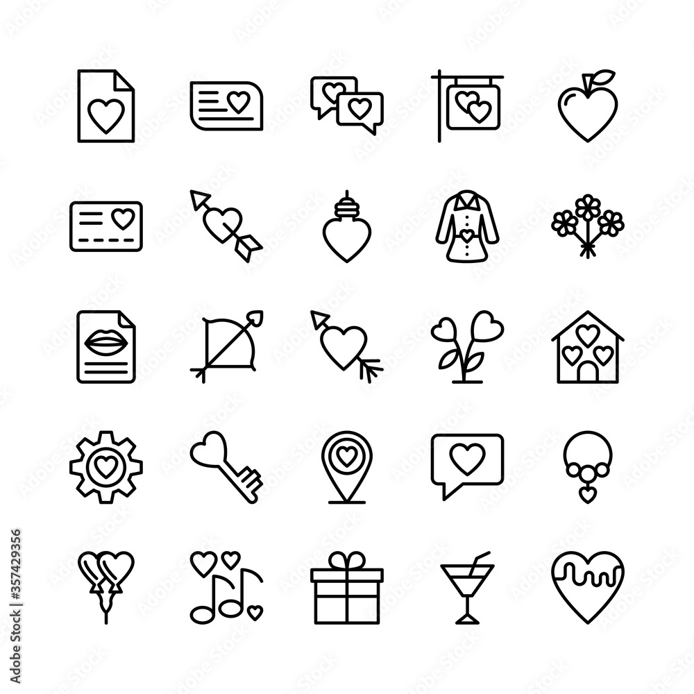 Fototapeta premium Love and Valentine Line Vector Icons 5