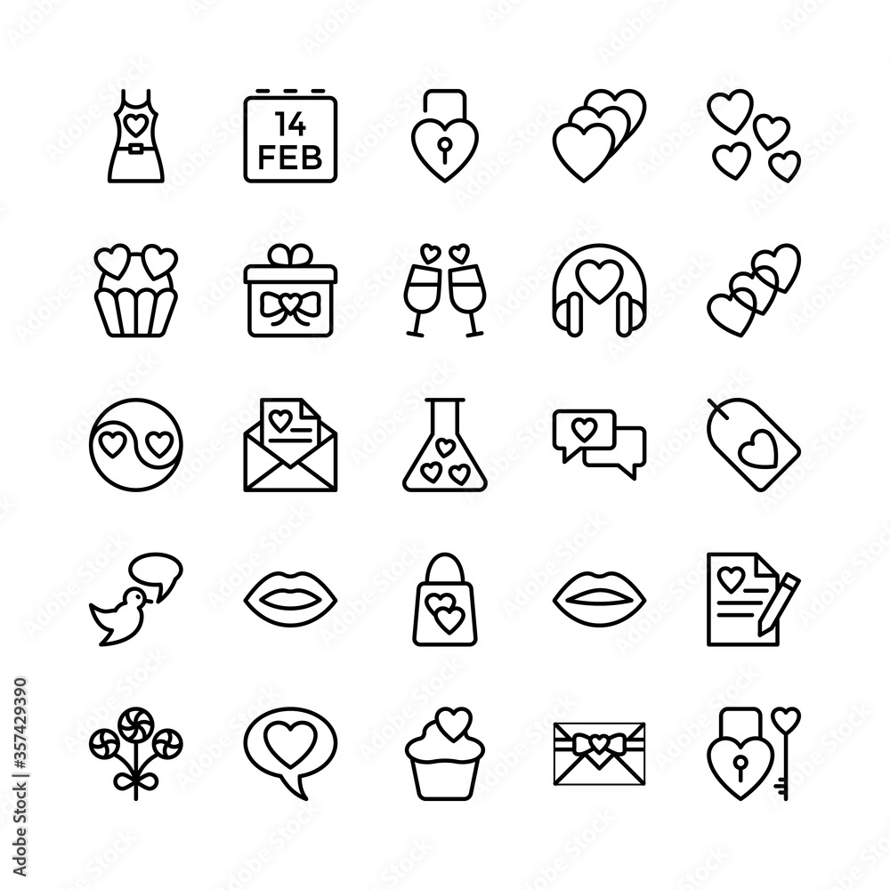 Fototapeta premium Love and Valentine Line Vector Icons 7