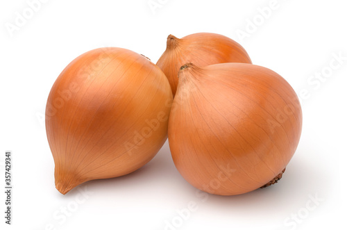 Three onions isolated on white background.