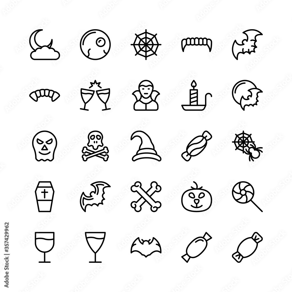 Fototapeta premium Christmas, Halloween, Party and Celebration Line Vector Icons 21