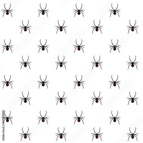 Seamless pattern with spiders. Halloween. Stock vector illustration on white isolated background. 
