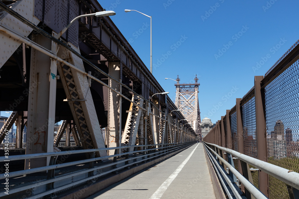 Empty Pedestrian and Bike Path on the Side of the Queensboro Bridge in New York City