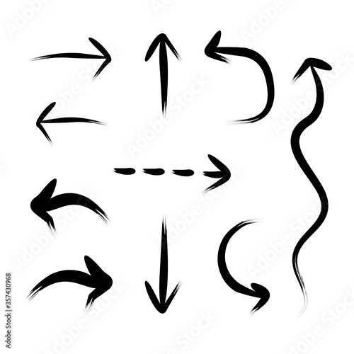 set of brush style all directions arrows hand drawn vector