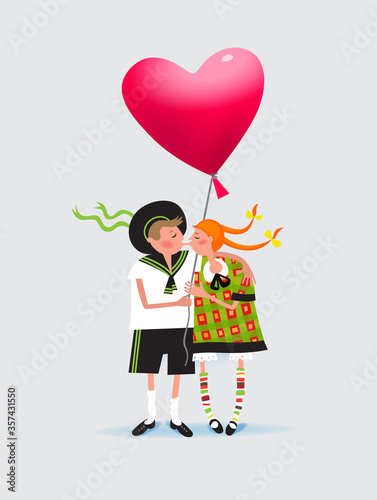 A lover's kiss. Guy and girl kissing. Valentine's day. Vector illustration for greeting, design greeting cards, posters.