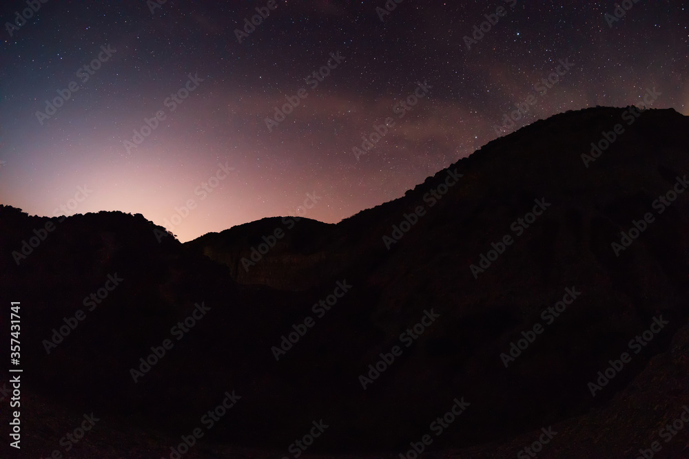 Night star sky background with mountains and tree