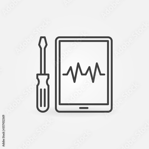 Tablet Device Repair with Screwdriver vector concept outline icon or sign