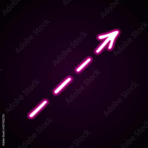Neon pink straight dotted arrow vector icon. Hand-drawn vector illustration of a pointer on black background