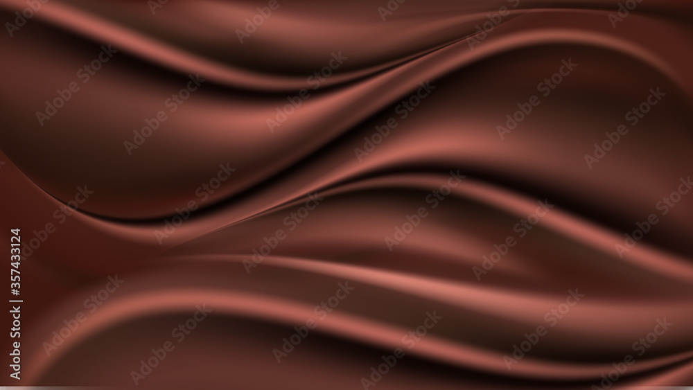 © Amarylle - Chocolate wavy background. Milk chocolate swirl waves, smooth  satin texture, color flowing.  Abstract background, vector illustration