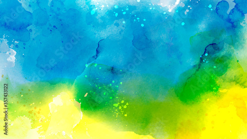 Fototapeta Naklejka Na Ścianę i Meble -  Abstract surface blue mixed yellow of splash watercolor