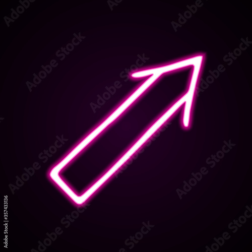Neon pink wide straight arrow vector icon. Hand-drawn vector illustration of a pointer on black background