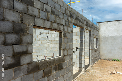 Construction with concrete blocks being laid