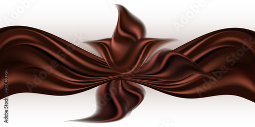 Choco_01_02Chocolate satin ribbon with bow knot. Decorative design element isolated, smooth wavy silk texture, abstract swirl. Vector illustration