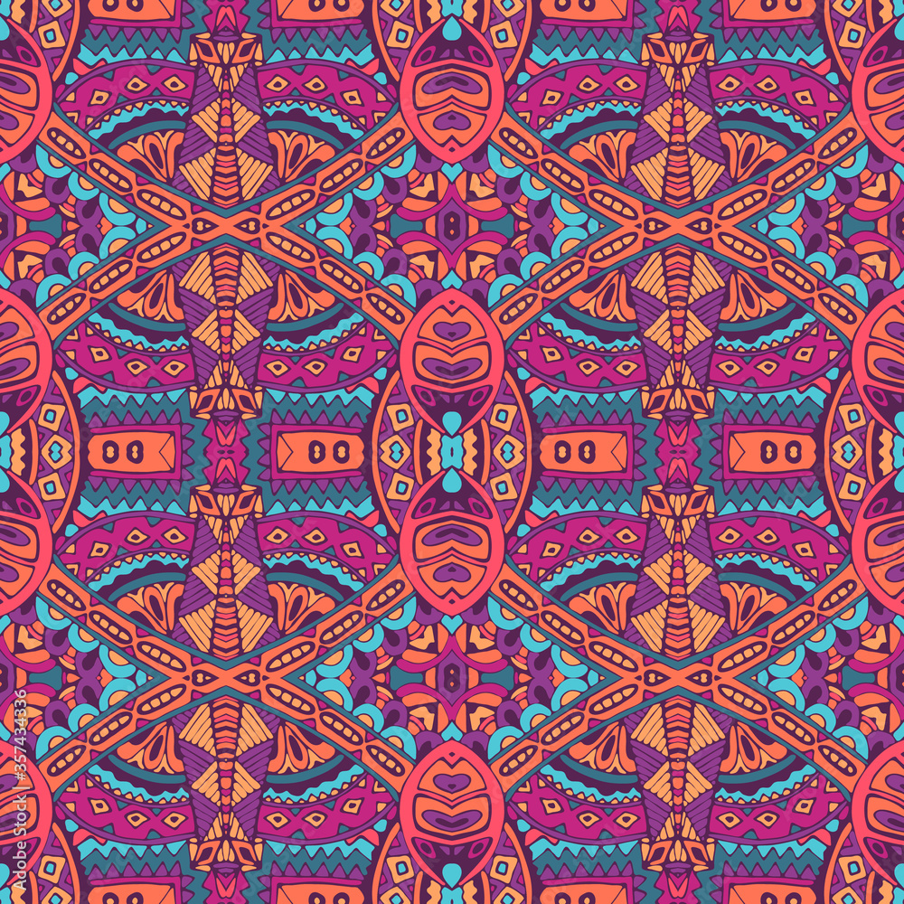 Tribal festive colorful vector abstract geometric ethnic seamless pattern ornamental. Mexican indian style psychedelic textile design