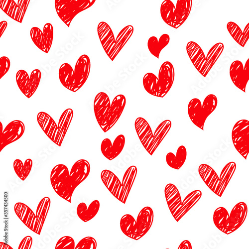 Heart doodles seamless pattern, hand drawn love texture.. Vector illustration