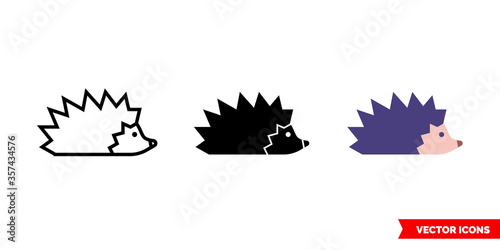 Hedgehog icon of 3 types. Isolated vector sign symbol.