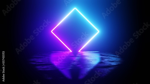 Minimalist Neon Square in the Dark - Abstract 3D rendering