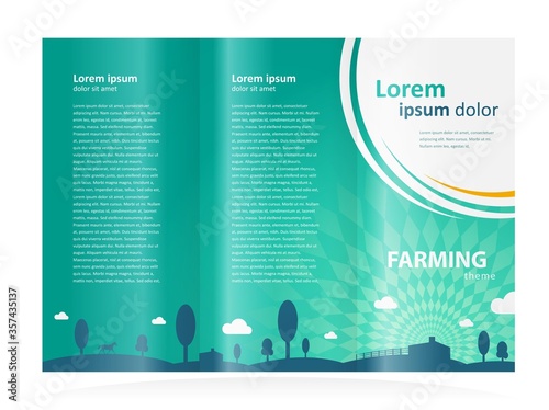 Farming Brochure design template tri-fold meadow trees clouds