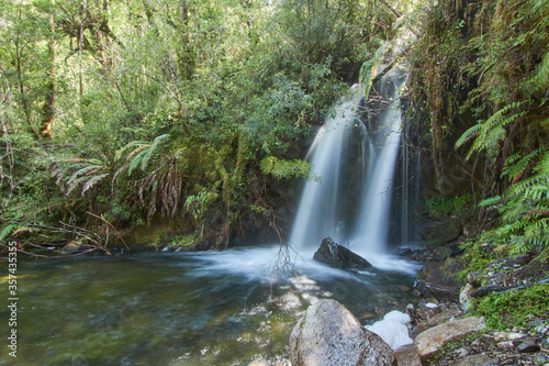 Panoramic view of the Chaica River Waterfall, Alerce Andino National Park, Puerto Montt, Chile photo