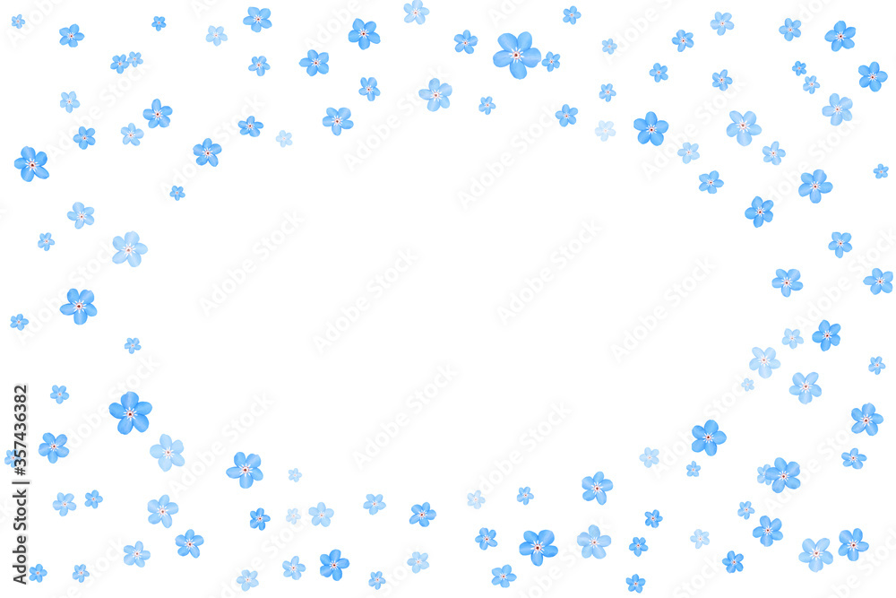 Drawn myosotis floral frame. Summer basis clip art on white background