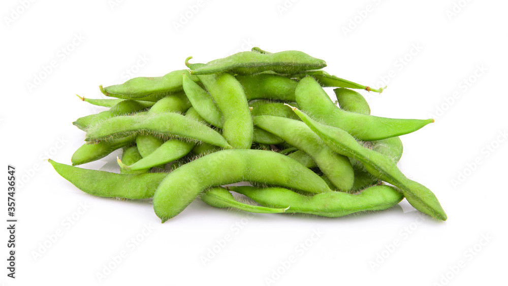 green soybeans on white background green soybeans on white background