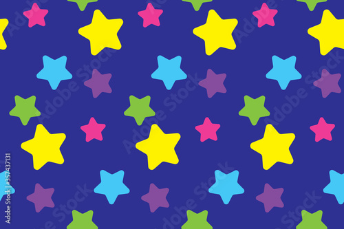 Seamless pattern with colorful stars on blue board. Yellow  pink  green and purple colors. Colorful background. Simple creative print for clothes  web  greeting cards  gift wrap and design