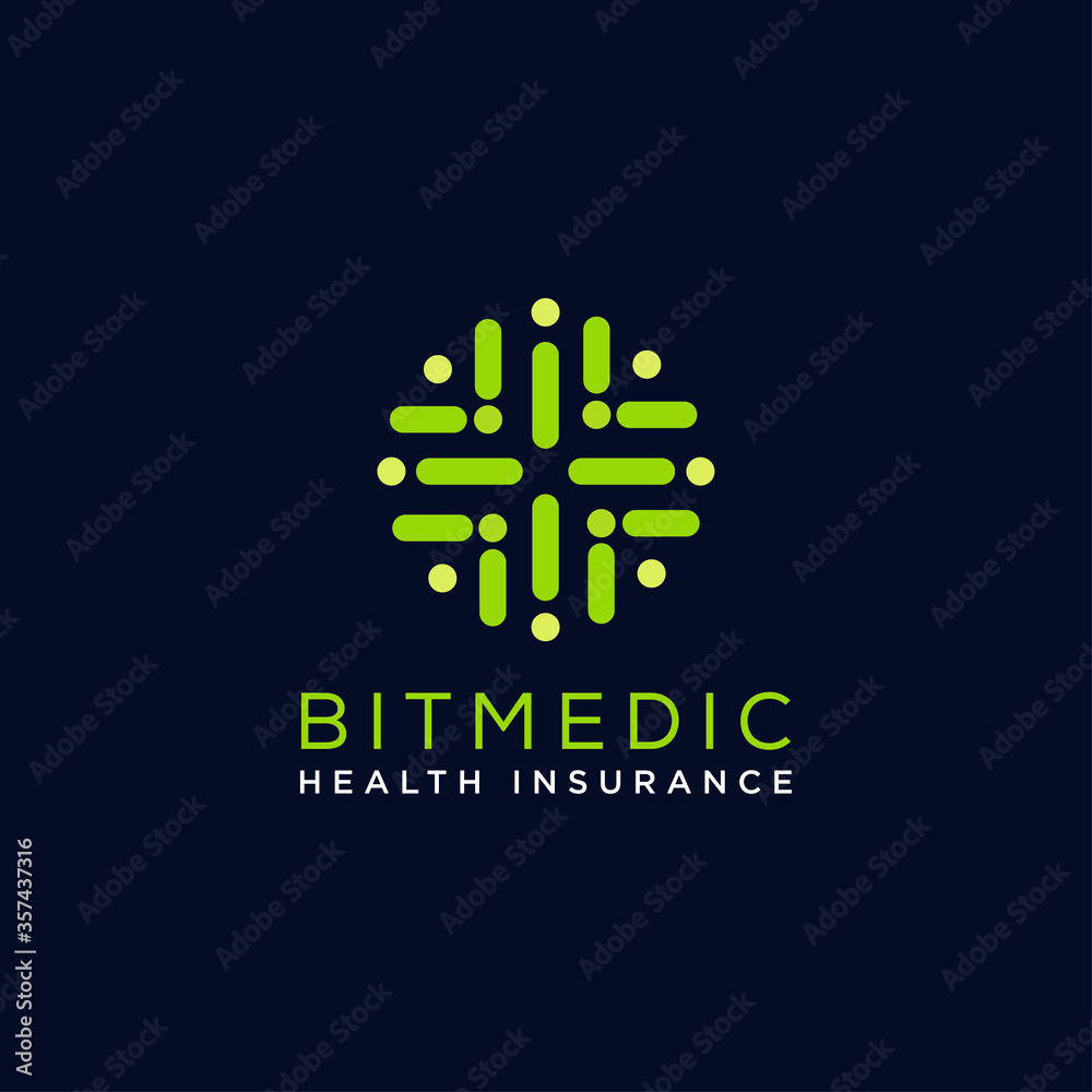 Fototapeta premium bitmedic logo, creative abstract line art cross health vector