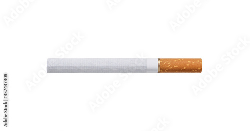 Single cigarette with filter isolated on white background. Smoking