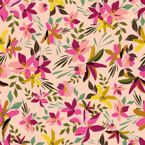 Seamless tropical floral pattern in graphic style