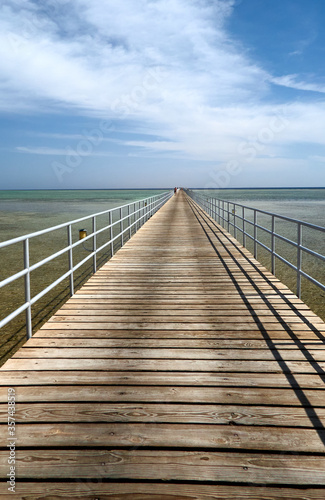 a long bridge goes far into the sea