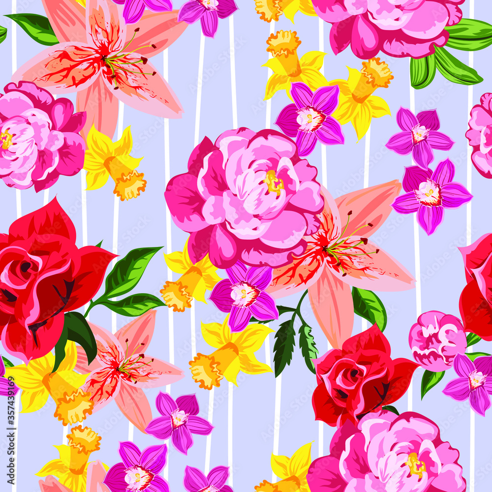 Fototapeta premium Spring Flowers Texture Vector Pattern