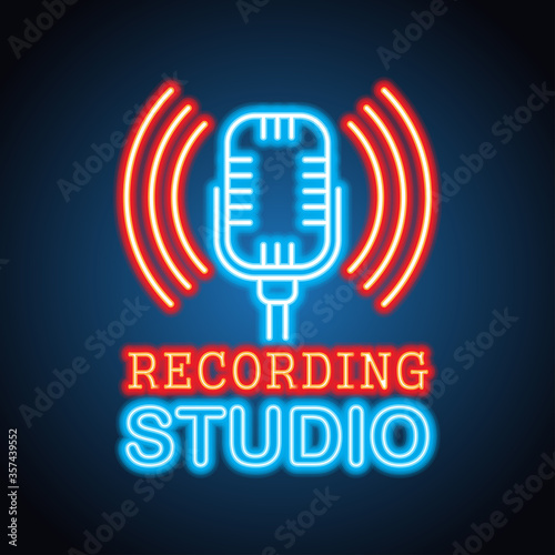 music studio neon sign for music studio or recording studio plank banner. vector illustration