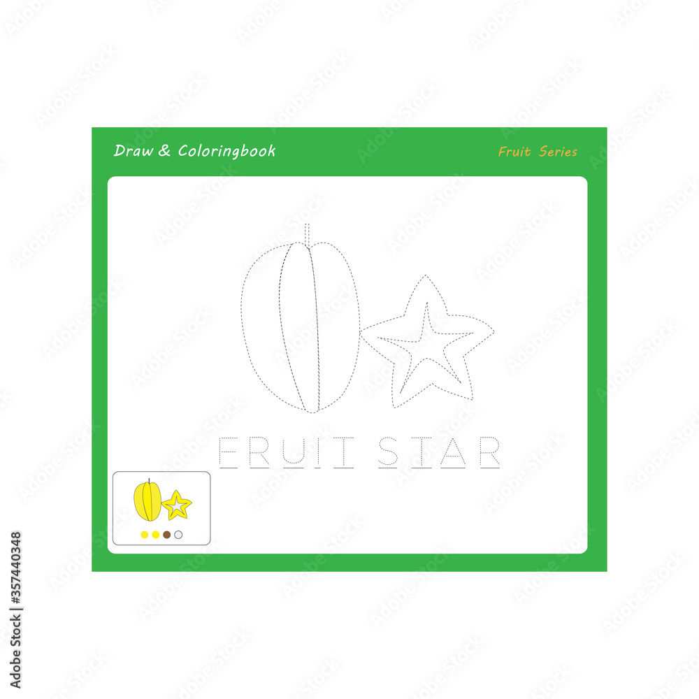 Obraz premium Simple educational draw and coloring game for kids. Illustration of Fruit Star.
