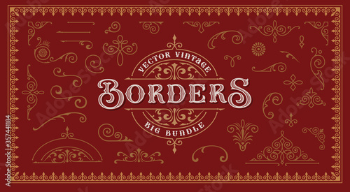 A set of vintage borders and design elements for packaging and decoration.