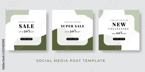 Set modern square green elegant color editable social media banner template. Fashion and lifestyle blog templates, web banners, brochure designs.