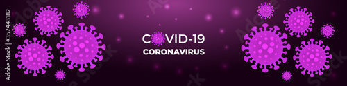 Coronavirus infection covid-19, dark violet medical banner. Dark vector background corona virus cell 2019-ncov. COVID-19 virus pandemic medical banner. Abstract vector illustration.