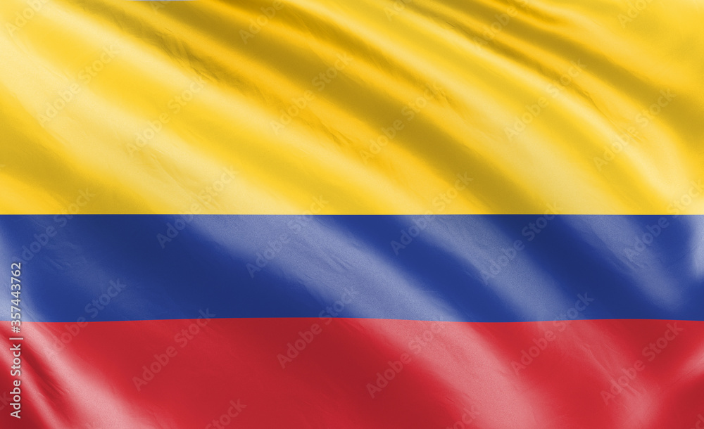 Fototapeta premium Banner. Waving color flag. Silk texure. 3d illustration.