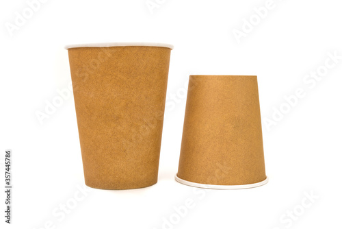 Hot drinking cup. White paper cup on a white background.
